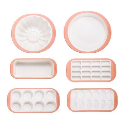 Thiết bị nướng bánh silicone - 6PCS Thiết bị nướng bánh không dính được xếp chồng với tay nắm và khung kim loại tăng cường: Thùng bánh tròn, Thùng nướng vuông, Thùng bánh mì và khuôn muffin