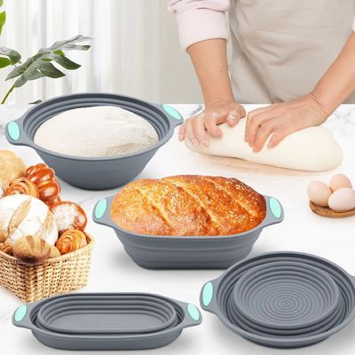 Bộ rổ bánh mì bột chua silicone cao cấp & nướng bánh - Bao gồm bát gấp hình bầu dục & tròn (9,5 inch) - Tủ & máy rửa chén an toàn, quà tặng cho thợ nướng thủ công