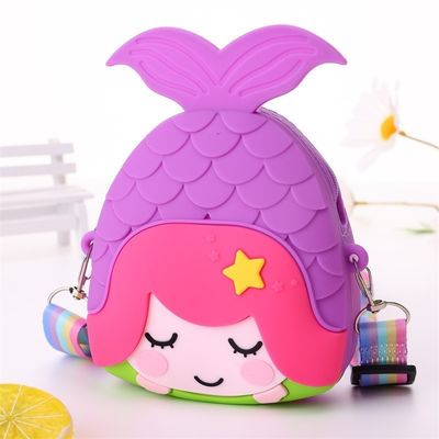 Giá tốt. Mermaid Kids Crossbody Bag Coin Purse Silicone Shoulder Bag Bag Handbag With Wide Adjustable Strap Makeup Bag Big Pop Purse Chiếc túi xách có dây đai có thể điều chỉnh rộng trực tuyến