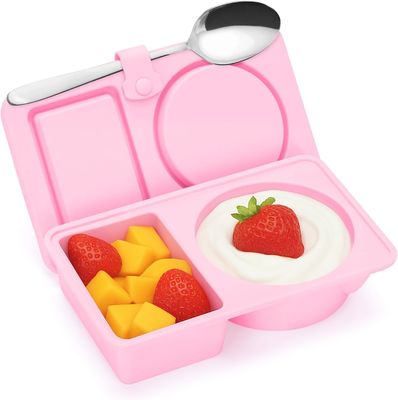 Giá tốt. Thùng đồ ăn nhẹ tái sử dụng silicone với nắp, 3 gói hộp đồ ăn nhẹ 2/2 ngăn chứa cho nước sốt salad, thùng gia vị với nắp để kiểm soát khẩu phần, đi du lịch, dã ngoại trực tuyến