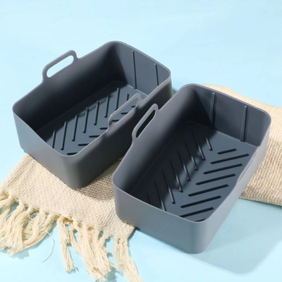 Giá tốt. Máy nướng không khí Lớp silicone hình chữ nhật cho thực phẩm Hai, tái sử dụng nướng không khí Chậu thay thế nướng nướng Đặt giỏ trực tuyến