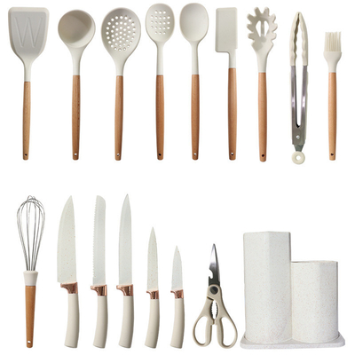 Giá tốt. 17pcs Silicone dụng cụ nấu ăn dụng cụ nhà bếp Set Turner Tongs, Spatula, muỗng, bàn chải, Whisk, gỗ cầm thiết bị trực tuyến
