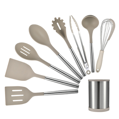 Giá tốt. 9pcs Silicone nấu ăn bếp dụng cụ thiết lập Nonstick nấu ăn với thép không gỉ tay cầm Turner Tong, Spatula, muỗng chải trực tuyến