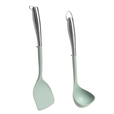Silicone Stainless Steel Kitchen CookinUtensils Set 2-Piece Flexible Silicone Head Thiết bị nấu ăn với spatula, chén