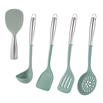 Giá tốt. 5Pcs không dính dụng cụ bếp dụng cụ nấu ăn silicone Set dụng cụ nấu ăn silicone Công cụ bếp quà tặng với tay cầm không gỉ trực tuyến