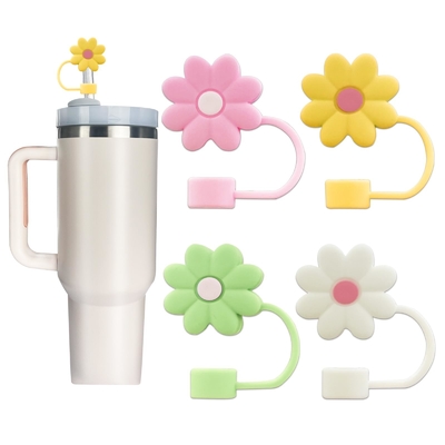 Silicone Flower Straw Toppers Reusable Covers And Caps For 9-10mm Straw Fits Stanley 30 & 40oz Stambler Stanley Cap Lid