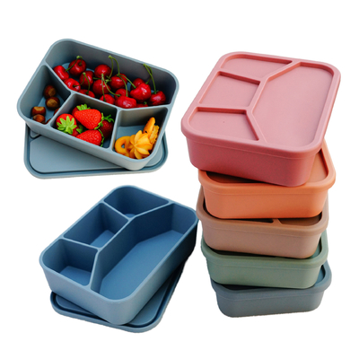 Giá tốt. Hộp silicone Bento, hộp ăn trưa chống rò rỉ với nắp, không thể phá vỡ hộp chứa phân chia loại thực phẩm cho trẻ lớn trực tuyến