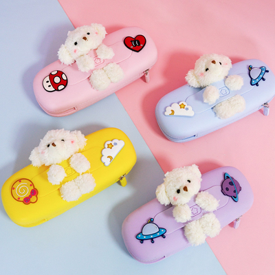 Giá tốt. Cute Bear bền silicone cầm túi bút chì cho đồ dùng trường học quà tặng Giáng sinh bút chì túi túi bút chì cầm bút chì quà tặng trẻ em trực tuyến