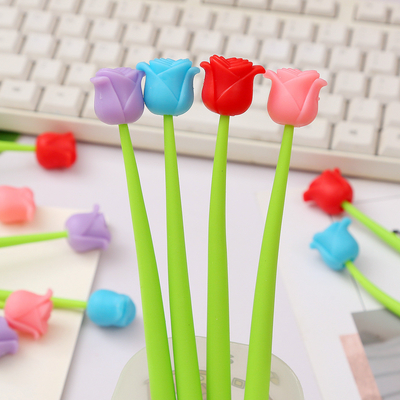 Funny Live Flower Pens, Creative Gel Ink Silicone Flower Pen Bulk, 0.5mm Writing Pen For School Office Home, Teacher Student Women, Party Decor Supplies, 6 Pcs/Set (Bellflowers và động vật)