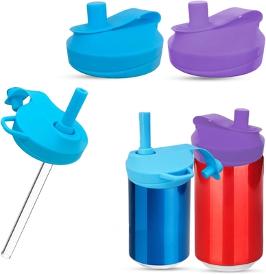 4 gói nắp hộp soda silicone với rơm, nắp hộp soda với rơm silicone không chứa BPA có thể tái sử dụng để phù hợp với tiêu chuẩn cho đồ uống đóng hộp, bia, nước trái cây, Seltzer