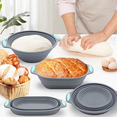 Giá tốt. Bộ rổ bánh mì bột chua silicone cao cấp & nướng bánh - Bao gồm bát gấp hình bầu dục & tròn (9,5 inch) - Tủ & máy rửa chén an toàn, quà tặng cho thợ nướng thủ công trực tuyến