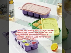 Cartoon Ice Cube Tray với nắp ốp lớn ốp đá 2 gói silicone ốp đá hình vuông lớn ốp đá với nắp BPA miễn phí dễ tháo & xếp chồng 1.8' ốp lớn Ice Cube Tray cho tủ lạnh cocktail Whiskey cà phê