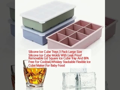 Thang đá cube silicone 3 gói kích thước lớn Thang đá cube silicone khuôn với lỗ chống rò rỉ Nắp tách rời Thang đá cube hình vuông Và BPA miễn phí Cho cocktail, Whiskey Stackable Flexible Ice Cube Maker Cho thức ăn trẻ em