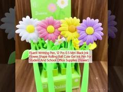 Fluent Writing Pen, 12 PCS 0.5 mm Black Ink Flower Shape Rolling Ball Cute Gel Ink Pen Đối với sinh viên và văn phòng trường học