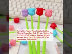 Funny Live Flower Pens, Creative Gel Ink Silicone Flower Pen Bulk, 0.5mm Writing Pen For School Office Home, Teacher Student Women, Party Decor Supplies, 6 Pcs/Set (Bellflowers và động vật)